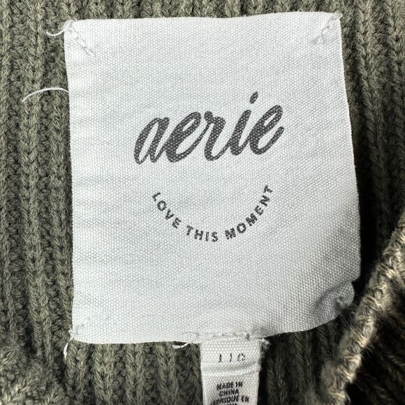 Aerie Beyond Oversize Sweater Womens Large Green Heavyweight Distressed Knit - Picture 11 of 13